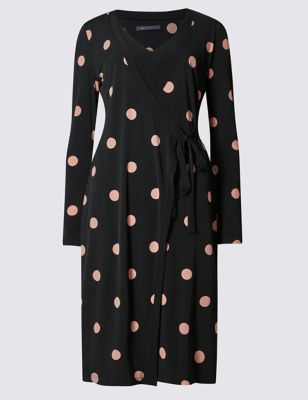 Spotted Long Sleeve Shift Dress